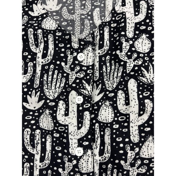 KAVU Shirt Womens Medium Black White Cactus Print Sleeveless Tank Top Blouse - Picture 5 of 7